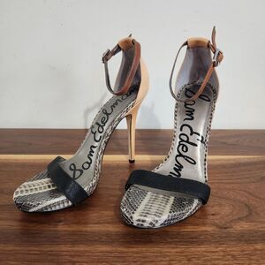 Sam Edelman Eleanor Heel Women 8.5 Ankle Strap Snakeskin Tan Leather Buckle Shoe